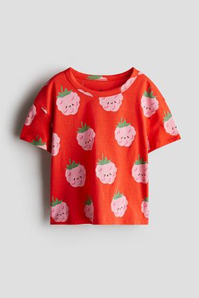 تیشرت قرمز بچه گانه یقه دوچرخه H&M - کد 898394408