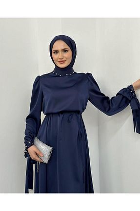 لباس مجلسی حجاب سرمه ای زنانه یقه شالی ENKA BUTİK - کد 898394238