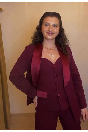 ست بالاتنه و پائین تنه زرشکی زنانه رگولار SİNEMTALİBUTİK - کد 898121504