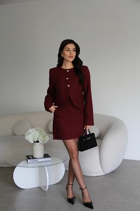 ست بالاتنه و پائین تنه زرشکی زنانه بافتنی Julidress - کد 898163868