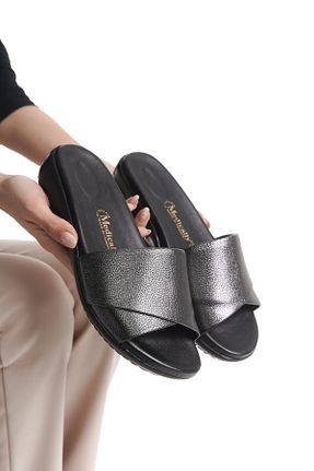 دمپائی مشکی زنانه چرم مصنوعی ALPELLİ ByAlp - کد 898185028