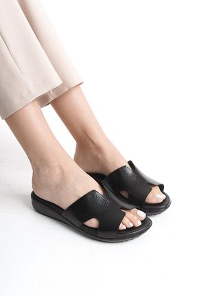 دمپائی مشکی زنانه چرم مصنوعی ALPELLİ ByAlp - کد 898211915