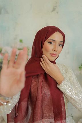 شال زرشکی زنانه ابریشم Arwella - کد 898218031