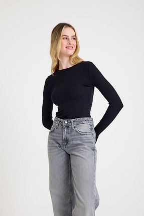 شلوار جین طوسی زنانه پاچه پهن NİLİST - کد 898229686