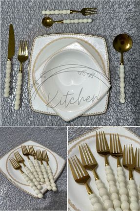 قاشق و چنگال و کارد زرد 6 نفره Kitchen Beauty - کد 898233399