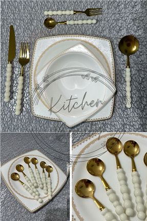 قاشق و چنگال و کارد زرد 6 نفره Kitchen Beauty - کد 898235444