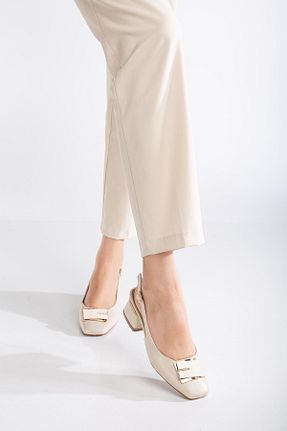 کفش پاشنه بلند کلاسیک بژ زنانه چرم مصنوعی SUİNS SHOES - کد 898245002