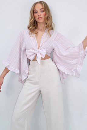 بلوز بنفش زنانه طرح دار Trend Alaçatı Stili - کد 897430995