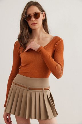 بلوز قهوه ای زنانه ساده Olalook - کد 897646301