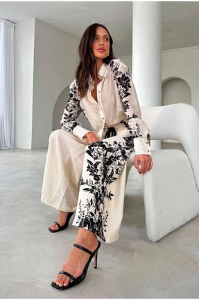 ست بالاتنه و پائین تنه نباتی زنانه کتان Pulli Collection - کد 897871755