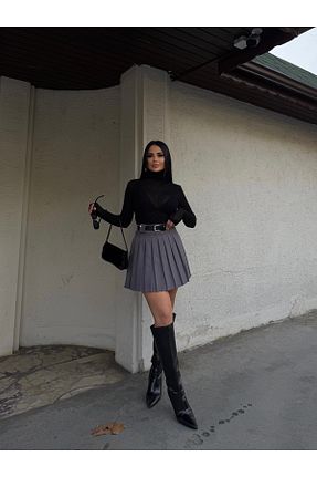 دامن طوسی زنانه پارچه LB Laluna Butik - کد 895504082