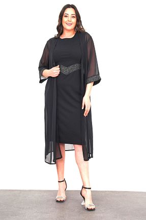 لباس مجلسی سایز بزرگ مشکی زنانه یقه دوچرخه Şirin Butik - کد 897119437