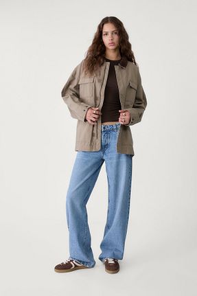 شلوار جین آبی زنانه پاچه گشاد Stradivarius - کد 897117304