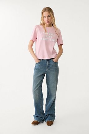 تیشرت صورتی زنانه Straight Stradivarius - کد 897084581