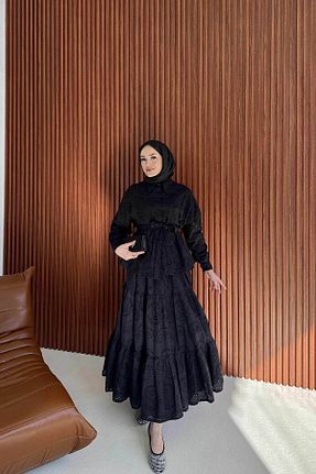 ست بالاتنه و پائین تنه حجاب مشکی زنانه رگولار Melike Tatar - کد 897156700