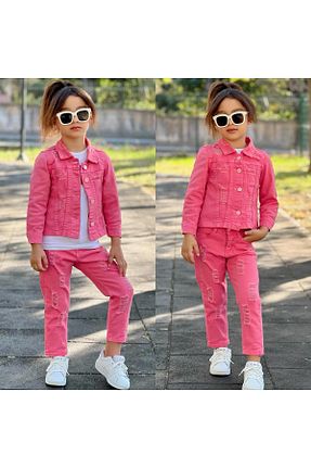 ست بالاتنه و پائین تنه صورتی بچه گانه جین Burçak Butik - کد 897951841