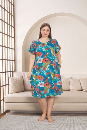 لباس سایز بزرگ آبی زنانه %1 اکریلیک, %96 پنبه, %2 پلی استر, %1 ویسکون Asel - کد 904669238