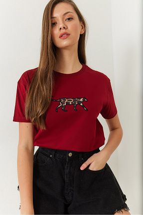 تیشرت زرشکی زنانه Straight Bianco Lucci - کد 897224442
