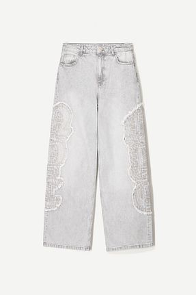 شلوار جین طوسی زنانه پاچه گشاد Bershka - کد 897224761