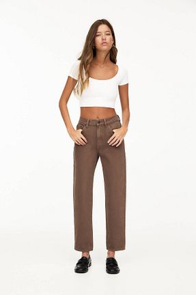 شلوار جین قهوه ای زنانه رگولار Pull & Bear - کد 897236733