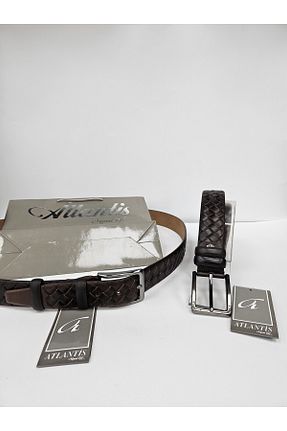 کمربند قهوه ای مردانه چرم خالص Atlantis Collection - کد 892352338