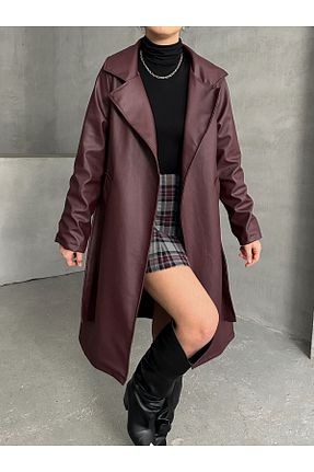 ترنچکت زرشکی زنانه چرم مصنوعی Shinestreet - کد 897351124