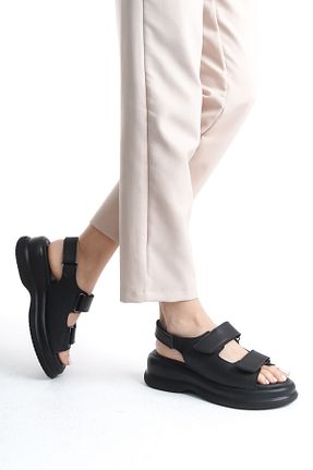 صندل مشکی زنانه پاشنه تخت SH SİLVER MODA - کد 897347097