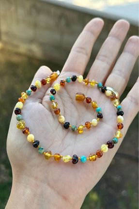 گردنبند جواهر زرد بچه گانه سنگ طبیعی KEHRİBAREVİ KARAMAN - کد 242477693