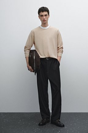 پلیور بژ مردانه ساده Massimo Dutti - کد 897419206