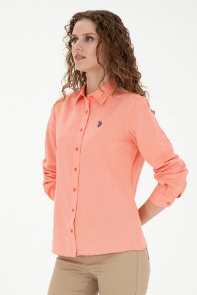 پیراهن نارنجی زنانه یقه پیراهنی U.S. Polo Assn. - کد 832939066
