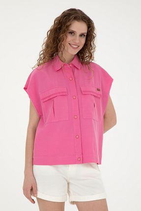 پیراهن صورتی زنانه یقه پیراهنی U.S. Polo Assn. - کد 827134022