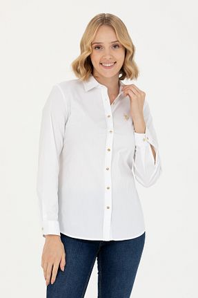پیراهن سفید زنانه یقه پیراهنی U.S. Polo Assn. - کد 827010501