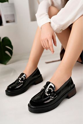 کفش لوفر مشکی زنانه چرم لاکی moda sara - کد 898089866
