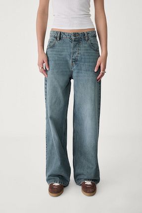 شلوار جین آبی زنانه پاچه گشاد Stradivarius - کد 897449716