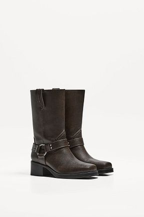 چکمه قهوه ای زنانه پلی اورتان Bershka - کد 897437201