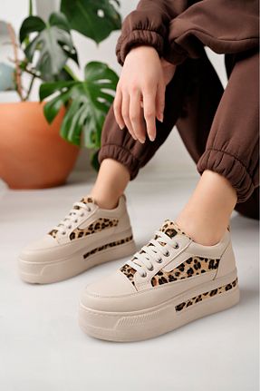 کفش اسنیکر بژ زنانه بند دار moda sara - کد 897467593