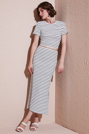 ست بالاتنه و پائین تنه سفید زنانه مخلوط پلی استر Lela - کد 897459130
