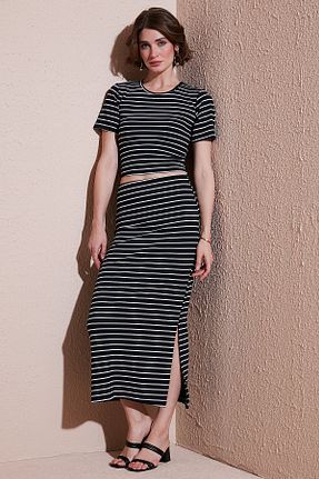 ست بالاتنه و پائین تنه مشکی زنانه مخلوط پلی استر Lela - کد 897471916