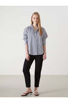 پیراهن سرمه ای زنانه یقه پیراهنی LC Waikiki - کد 904786301