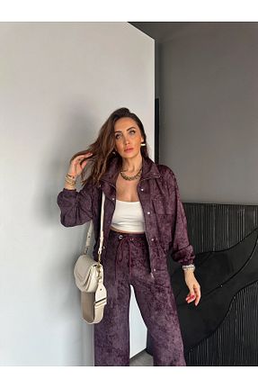 ست بالاتنه و پائین تنه بنفش زنانه بافت QİMYA BUTİK - کد 897483740