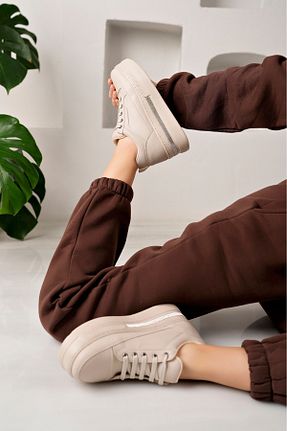 کفش اسنیکر بژ زنانه بند دار moda sara - کد 897489911