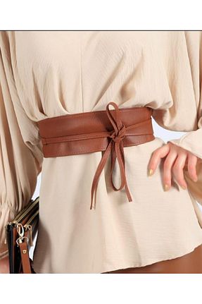 کمربند قهوه ای زنانه چرم مصنوعی Kemerix - کد 49137598