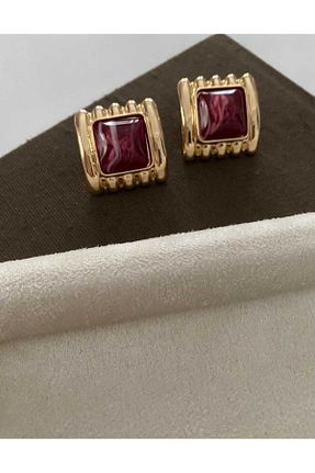 گوشواره جواهر زرشکی روکش طلا Bubbleatelier - کد 897548975