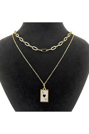 گردنبند جواهر زرد زنانه برنجی Aslı Gold - کد 897555535