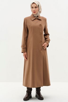 پالتو پشمی حجاب قهوه ای زنانه رگولار Tuğba - کد 897562643