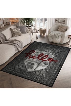 فرش مشکی قابل شستشو Rugs Modern Halı - کد 897563144