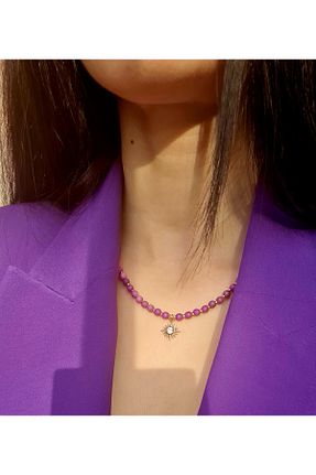 گردنبند جواهر بنفش زنانه سنگ Handmade - کد 897573327