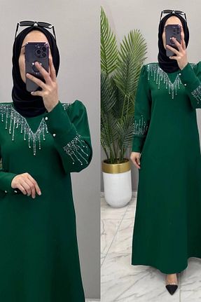 لباس مجلسی سایز بزرگ سبز زنانه یقه دوچرخه Mercan - کد 898100155