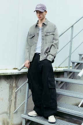 شلوار جین طوسی مردانه پاچه پهن Pull & Bear - کد 897688576