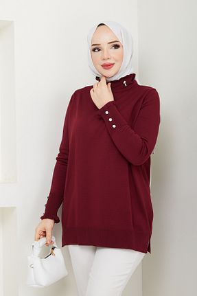 پلیور حجاب زرشکی زنانه رگولار Pamuk Butik - کد 897679349